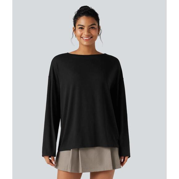 Halara Tops - NWT Halara Boat neck long sleeve Tshirt Black L